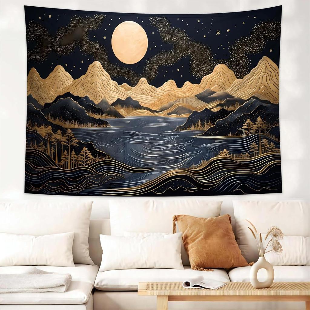 1pc Moonlit Night Scene Tapestry, Made of Polyester Fabric, Machine Washable, Suitable for Bedroom and Living Room Decoration.