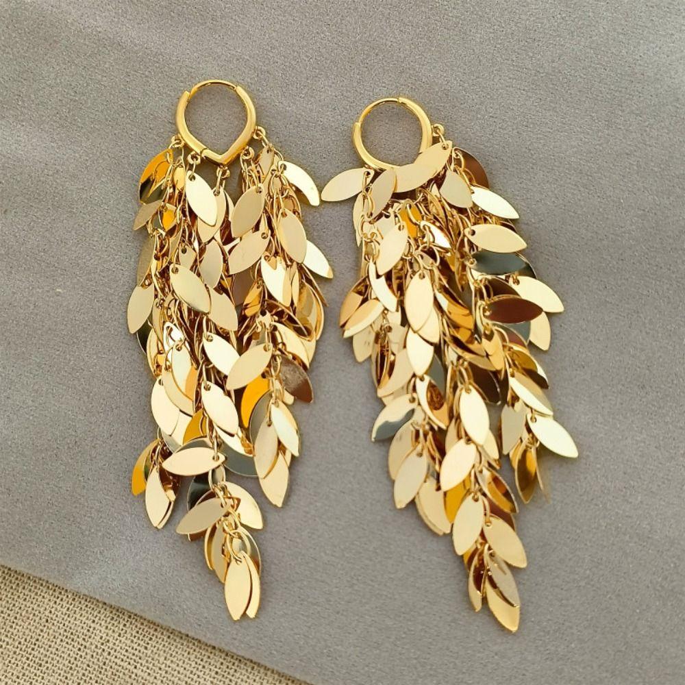 Korean Style Metal Sequin Earrings Zinc Zinc Alloy Gold Earrings Charm Long Tassel Dangle Earrings Girl