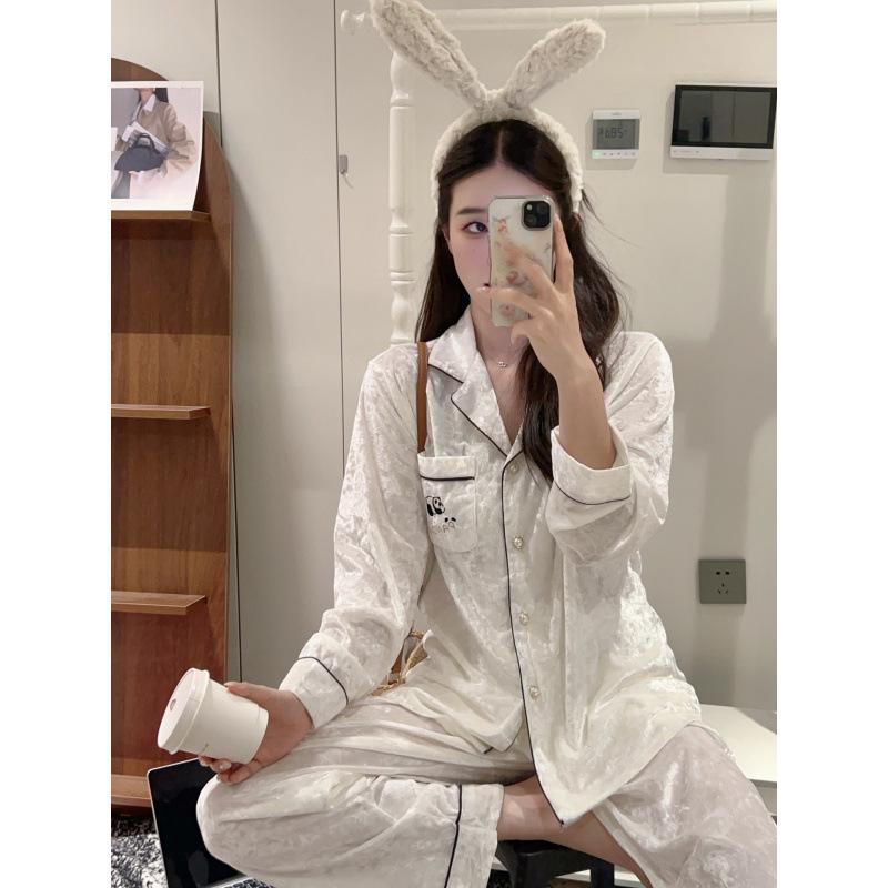 

Элегантная золотая велюровая роскошная пижама для осени/зимы: Комплект кардиганов с длинным рукавом для пар XL