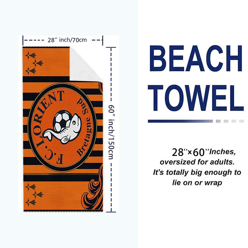 FC Lorient Print Beach Towel, Large Soft Quick Dry Towel for Beach Camping Swimming