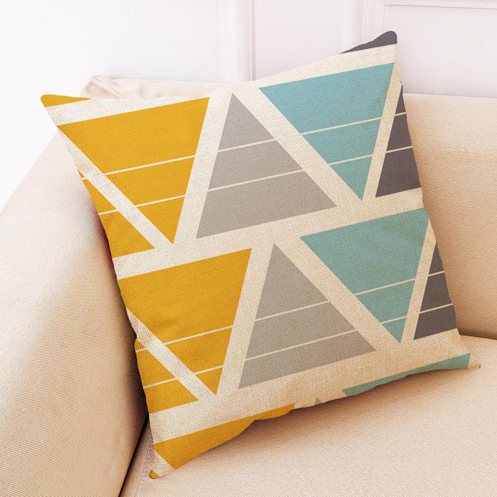 

NEW Geometric Deer Cushion Yellow Geometry Decorative Pillows Linen Pillowcase Creative Home Decoration for Sofa Countryside 35x35cm only cover