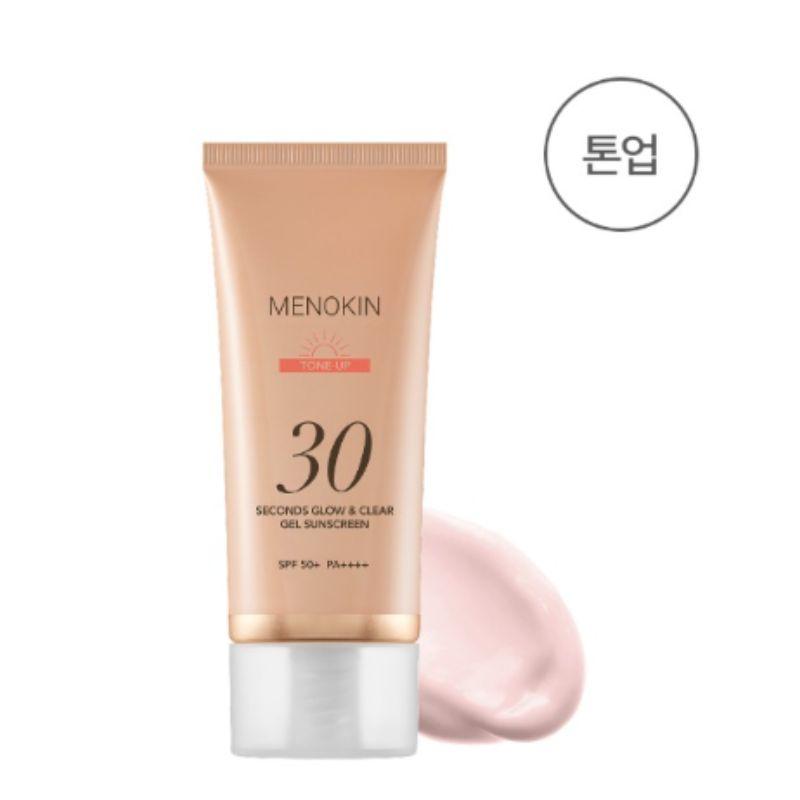 MENOKIN Glow & Clear Gel Sunscreen Tone-Up SPF50+ PA++++ Brightening Hydrating Korean Sunscreen No White Cast 50ml
