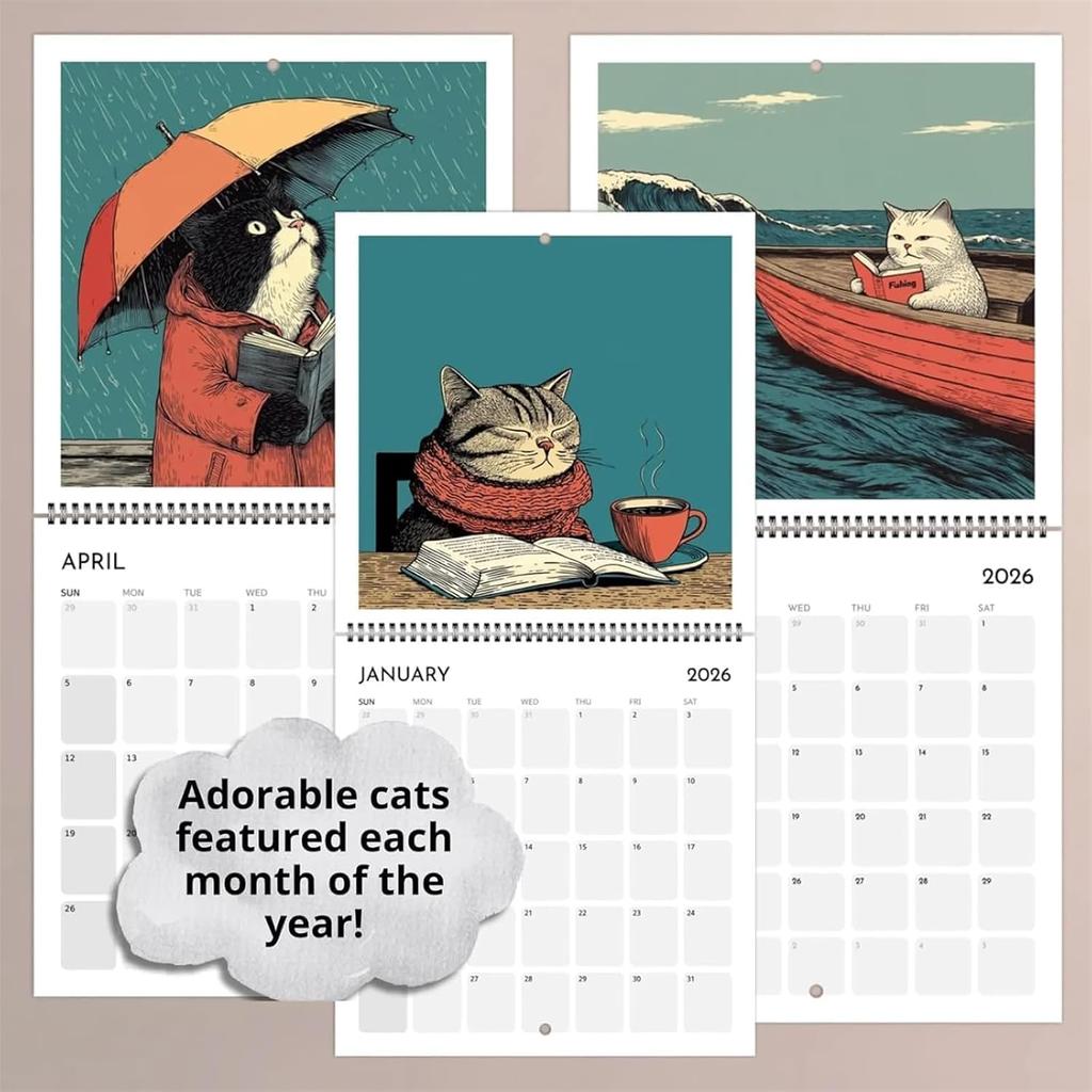 Monthly Wall Calendar Cute Cat Design Hangable 2026 Wall Calendars for Living Room Bedroom Home Wall Decor for Cat Lover