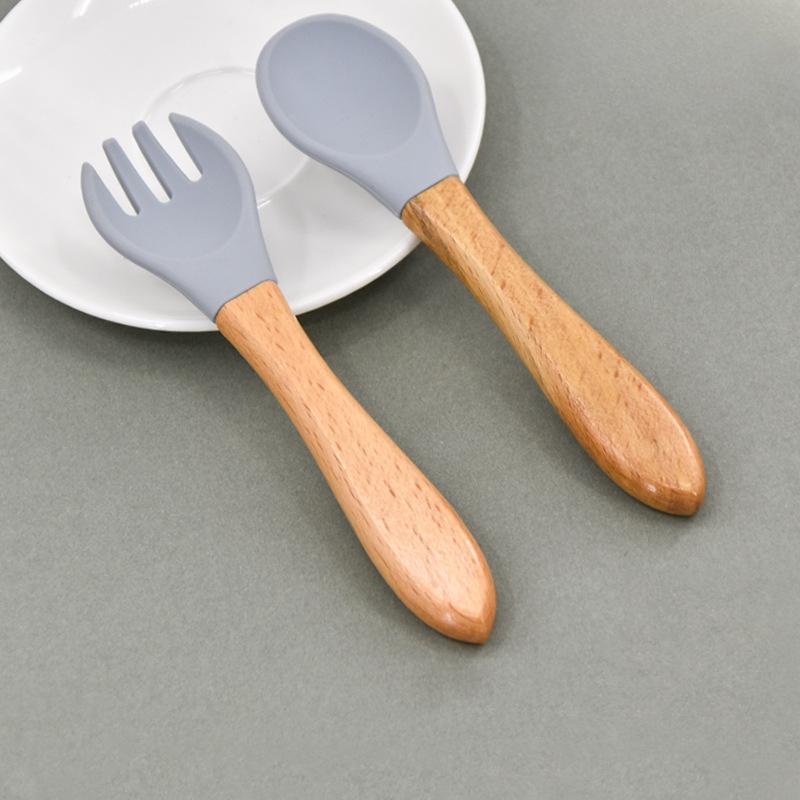 Children's Wooden Handle Fork Spoon Baby Feeding Hot SpoonInfant Training Tableware