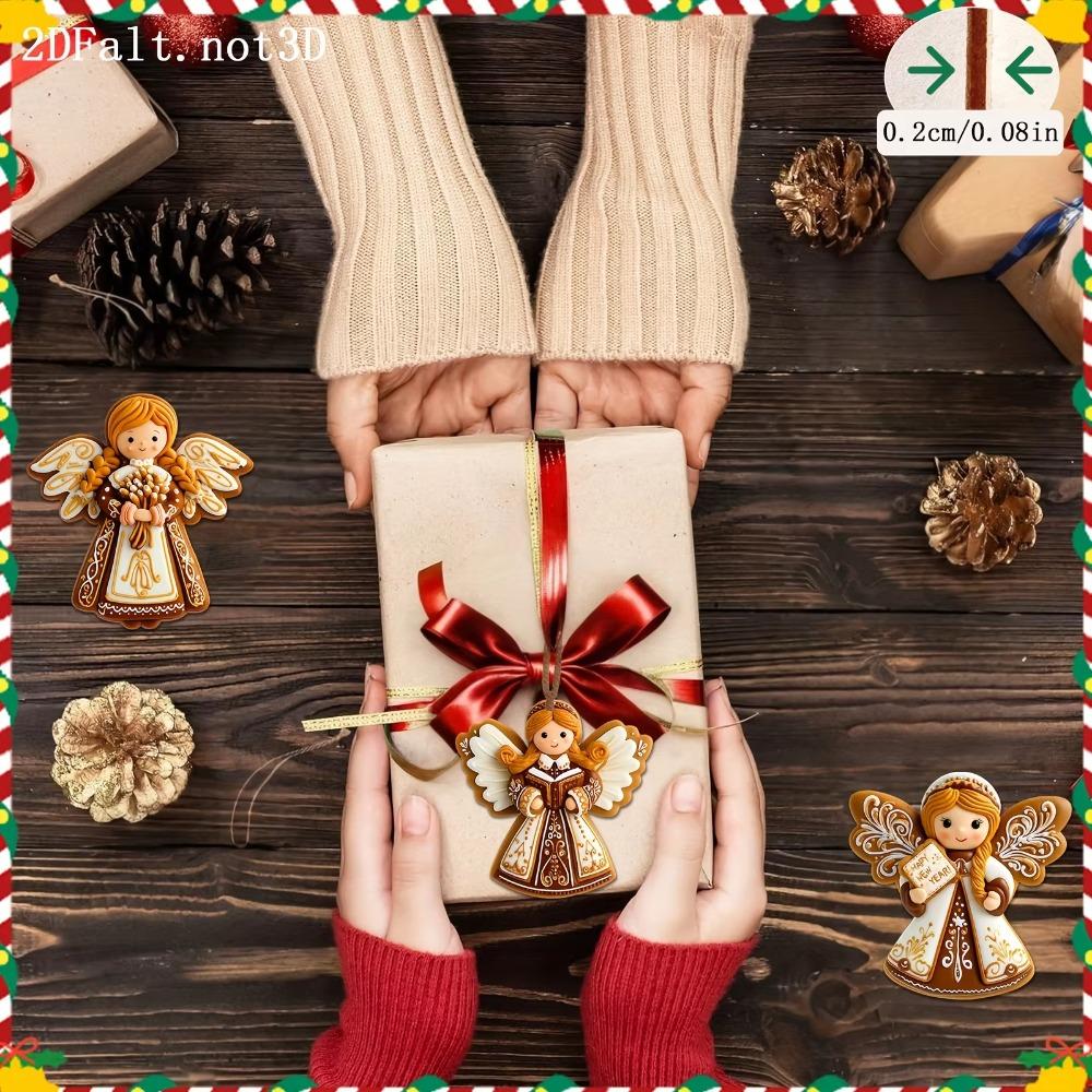 12Pcs Wooden Gingerbread Man Angel Pendant Hanging Christmas Tree Decor  Holiday Party