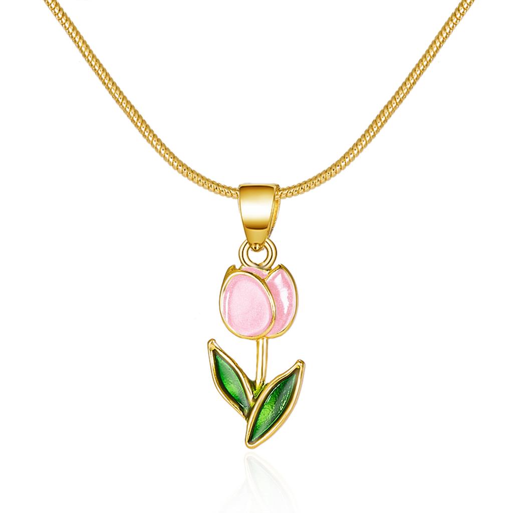 Vintage Emaille Tulpe Halskette für Damen Goldfarbe Schlangenkette Anhänger Halskette 2026 Frühlingstrend Ästhetischer Schmuck Geschenk
