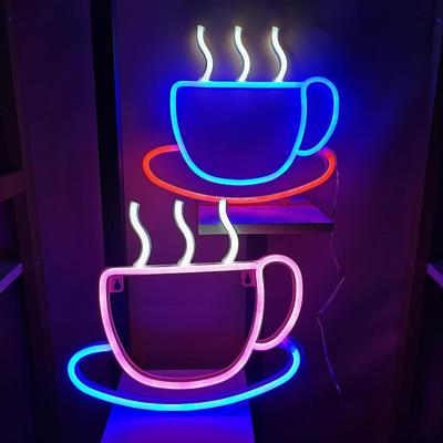 Panneau Néon LED Coffee Bar Lampe d'Arrière-plan Veilleuse Bienvenue Lumières de Modélisation Saint-Valentin