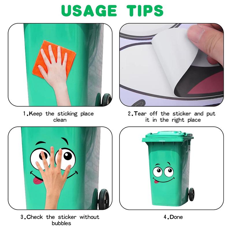 Cartoon Face Trash Can Stickers Self-Adhesive Waterproof Pvc Glossy Finish For Wall, Toilet, Refrigerator Indoor Outdoor
