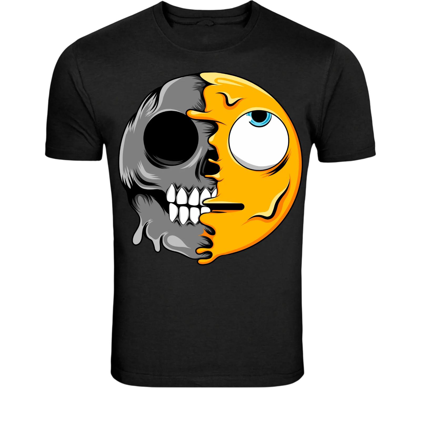 Half Skull Half Emoji Face T-Shirt - Dark Humor Split Face XXL