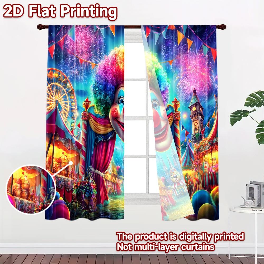 2D Flat Printing 2pcs Scene Curtain Carnival Funfair Circus Celebration Digital Printed Polyester Drapes Festive Holiday for New