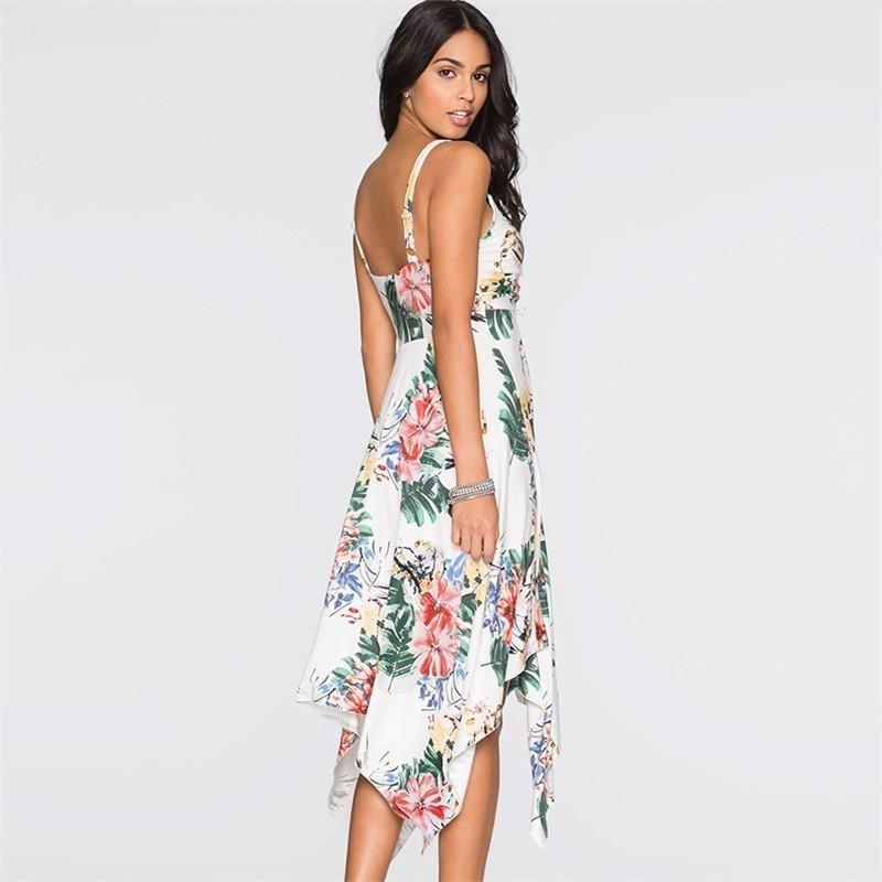 Fashion Summer Womens Sleeveless Vneck Dress With Irregular Printing And Strap Details