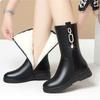 Women's medium boots autumn and winter new velvet cotton boots metal accessories black thick-soled wedge fashion boots