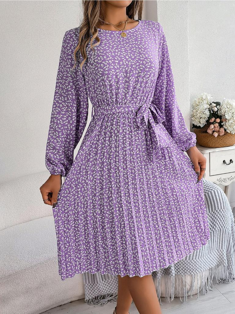Ins Leisure Long Sleeved Floral Pleated Skirt Plus Size Dresses for Women Red Dresses for Women Elegant