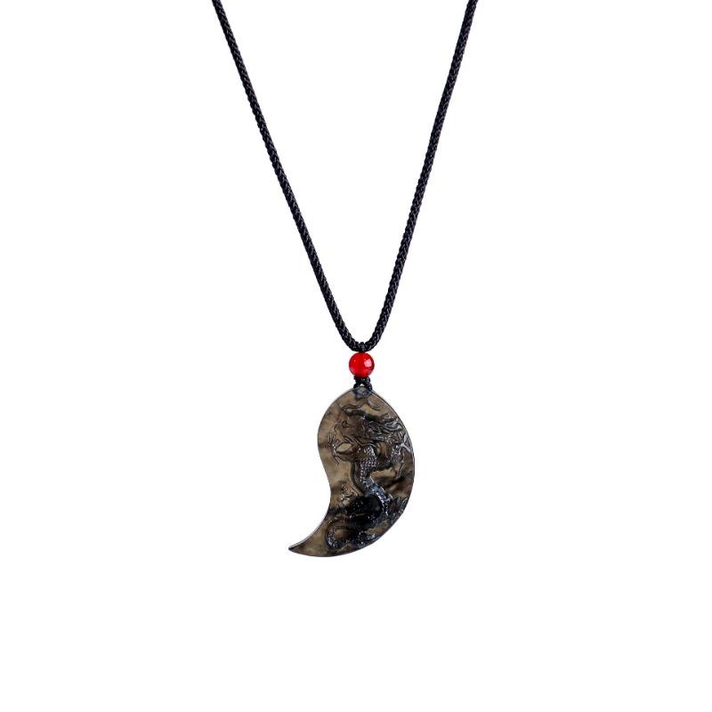 Couple Dragon Phoenix Serpentine Vintage Chinese Handmade Pendant Necklace