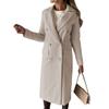 QICED Women's Coat Versatile Tweed Coat Solid Colour Long Sleeve Double Breasted Plug Pockets