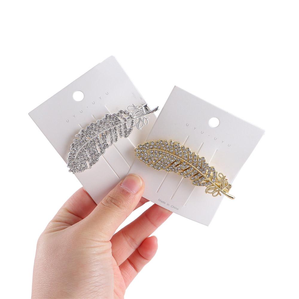 Girls Elegant Bb Clip Rhinestone Women Barrette Feather Hair Clips Hair Side Clip Crystal Hairpins