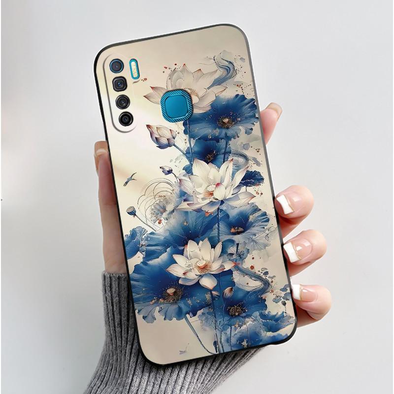 Handyhülle Für Infinix S5/S5 lite/X652/Camon 12 Air/CC6 Schwarz Niedliche Cartoons Bemalte Hülle Stoßdämpfer Weiche Stoßfeste Schwarze Hülle