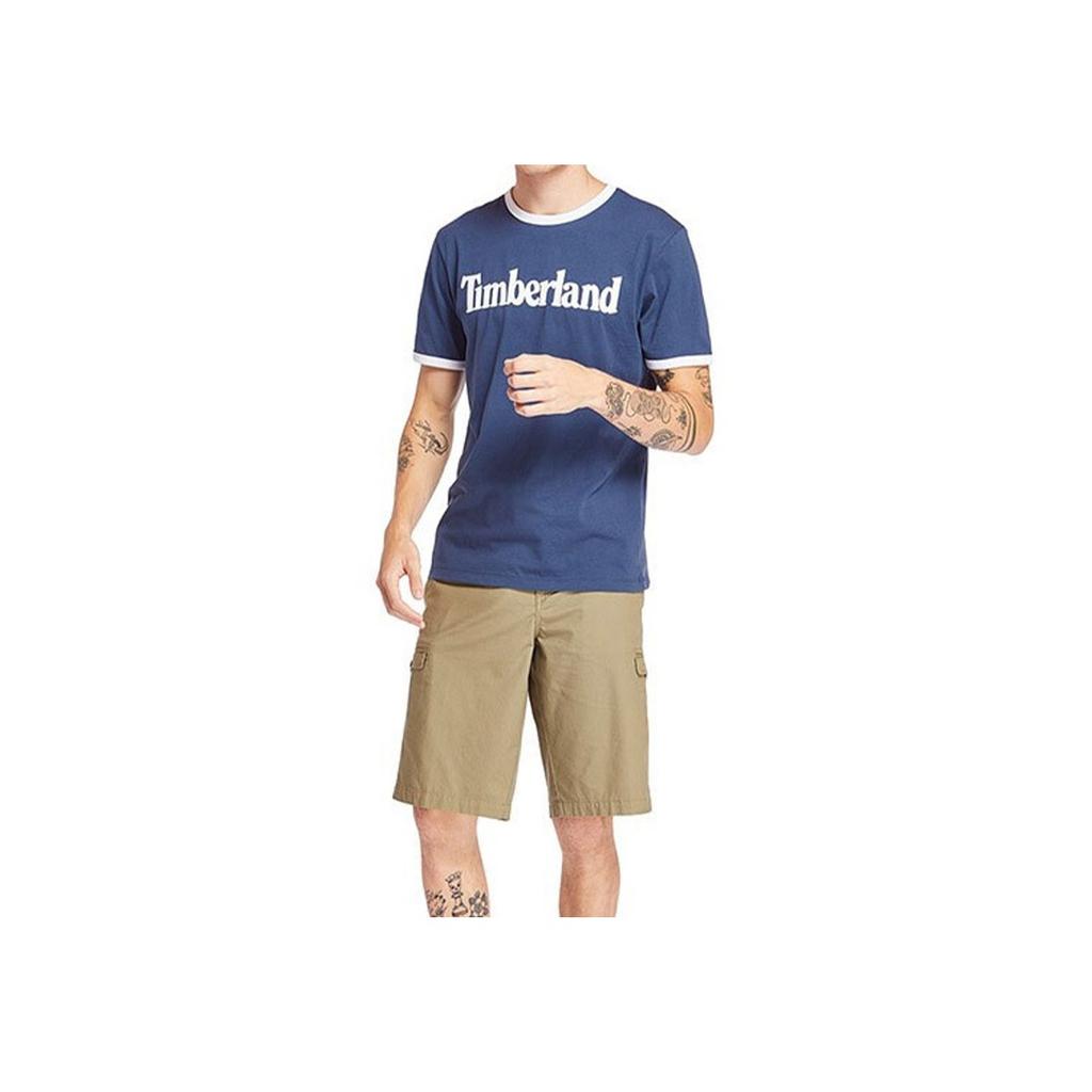 Timberland Codzienny Okrągły Dekolt Nadruk Krótki Rękaw T-shirt Męskie Góry Niebieski A2B86288