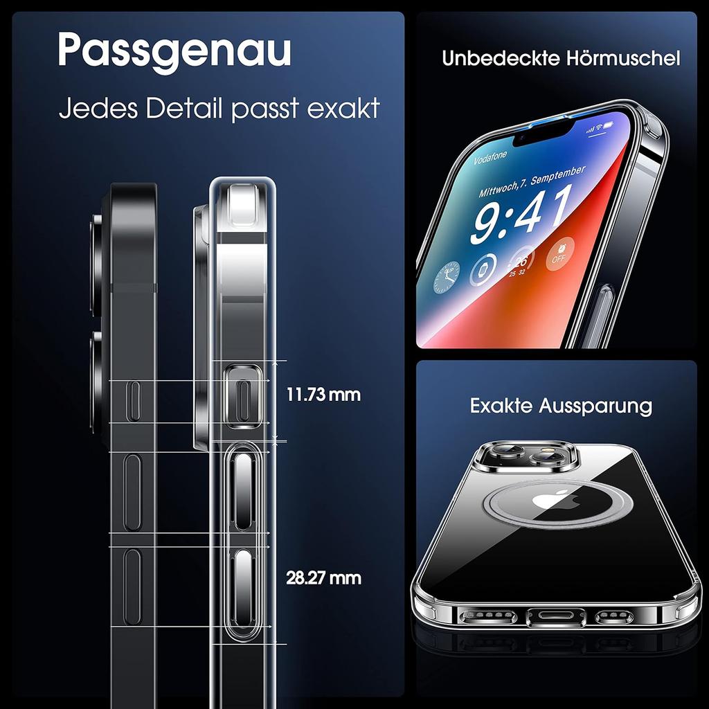 For iPhone 15 Phone Case Compatible with MagSafe TPU+PC Clear Back Cover