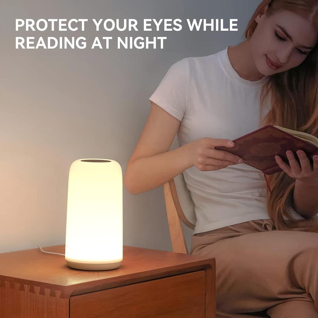 Touch Table Lamp, RGB Mode 3 Way Dimmable LED Lamp for Bedroom, Multi-Color Smart Nightstand Bedside Lamp Nursery Night Light for Living Room Home