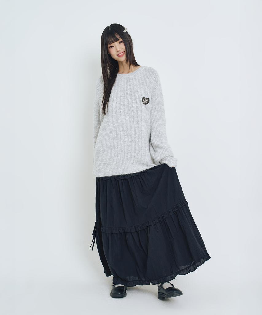 LMR Hairy Heart Embroidered Pullover Knit Light Grey