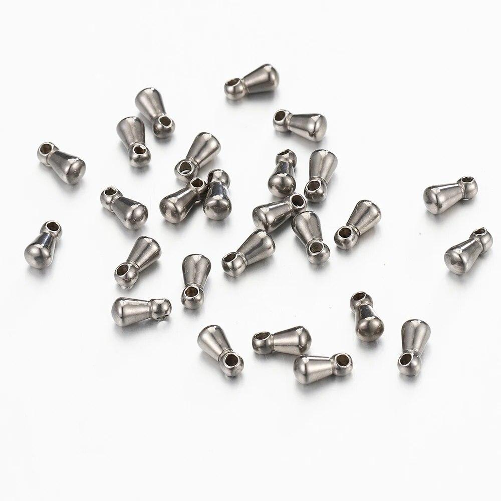 

30pcs Stainless Steel Water Drop Bead End Caps Connectors Charms Tail Beads for Necklace Jewelry Making DIY Clothing Accessories 6mmx3mm