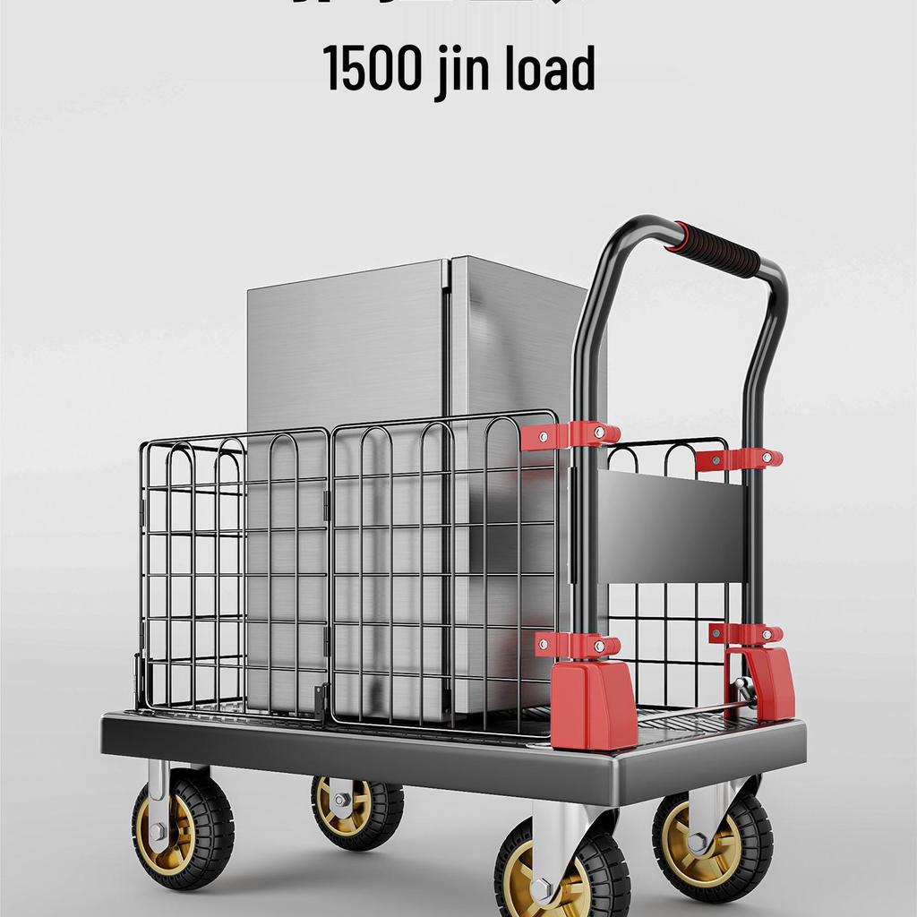 Foldable Flatbed Handcart with Fence - Lightweight and Convenient for Moving