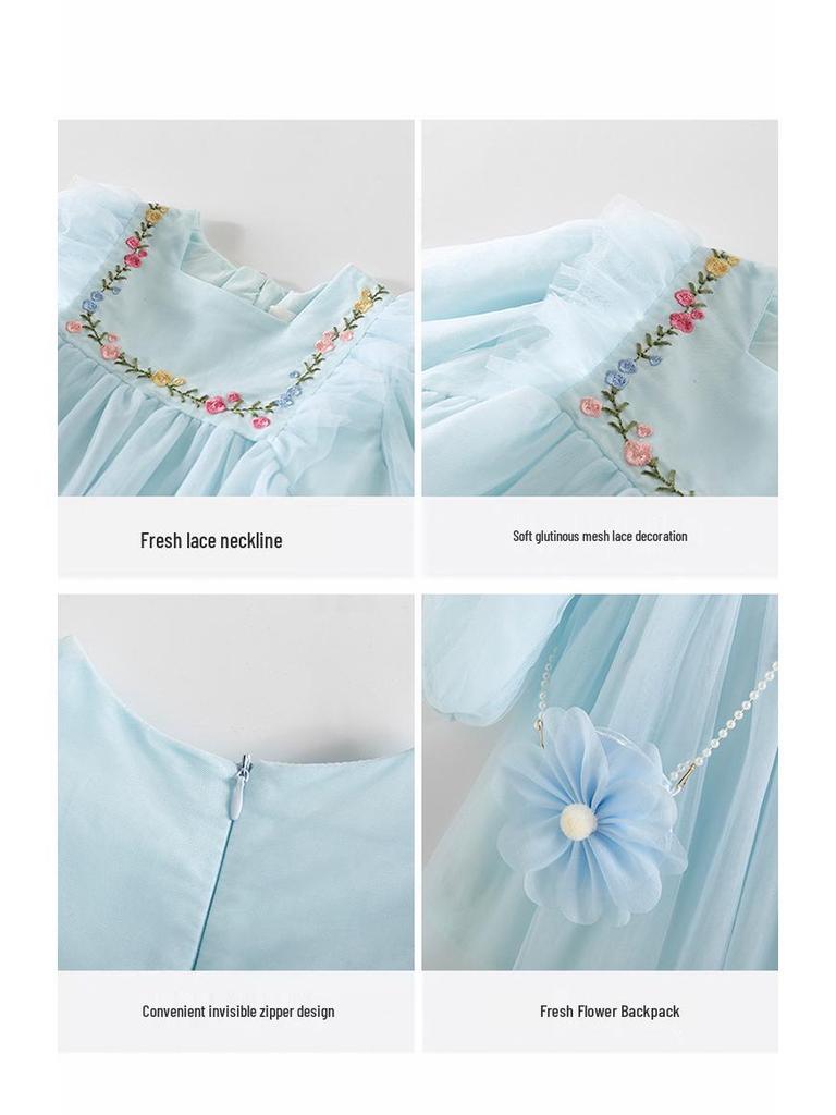 Autumn 2025 Girls' Princess Embroidered Dress with Bag – Fashionable Mesh Puffy Skirt