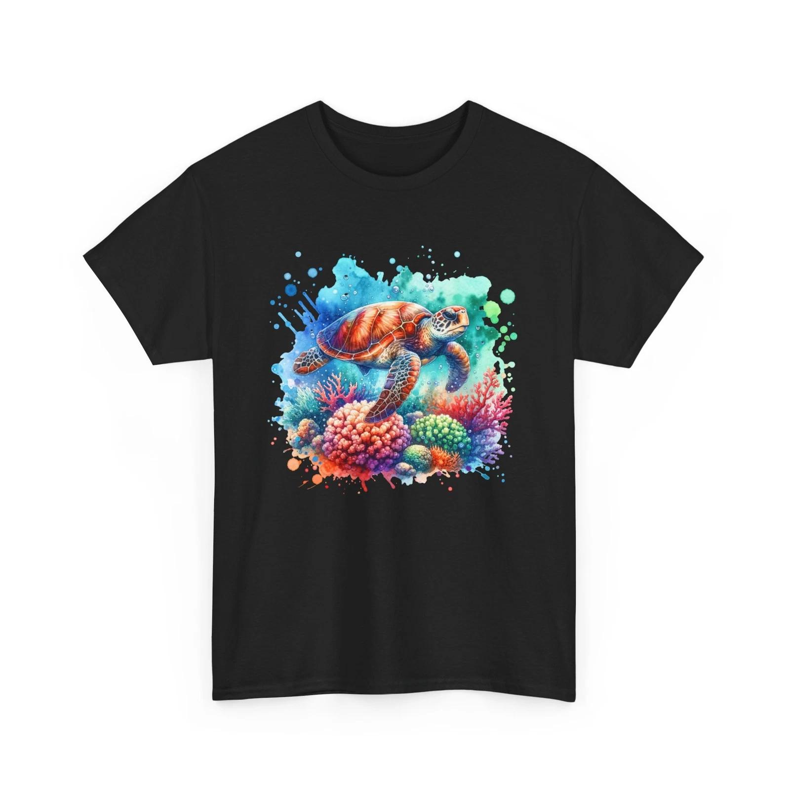 Marine Life T-Shirt | Cute & Fun Turtle Tee | Ocean Turtle Colorful Corals tee 2XL