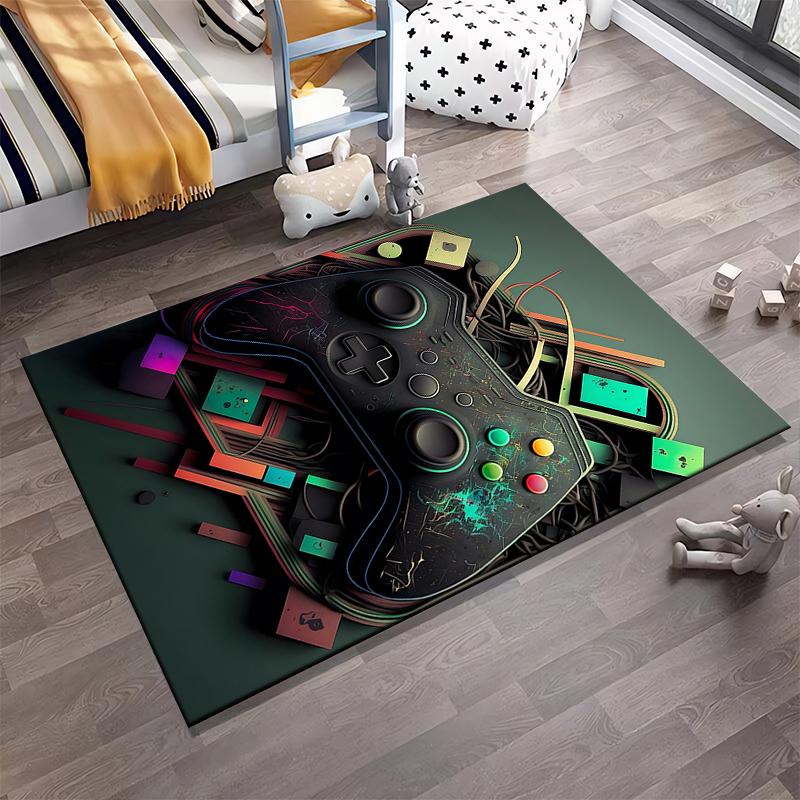 Game Controller Pattern Carpet with Vibrant Neon Gaming Design Style Suitable for use as an anti-slip for living room bedroom sofas
