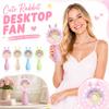 Portable Rechargeable Desktop Fan with Bunny Ear Design USB Powered Small Personal Fan with LED Light Ring Suitable for Office Home Travel Use