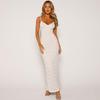 European & American Spaghetti Strap Lace See-through Waist-cinching Backless Maxi Dress