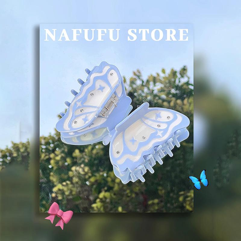 1pc Cream Beige Dreamy Three-dimensional Butterfly Sticker Diamond Vinegar Splicing Hair Clip