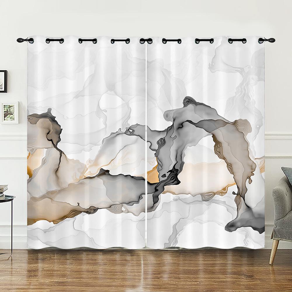 Curtain Marble Texture Nordic Curtain Digital Printing Blackout Curtain No Punching