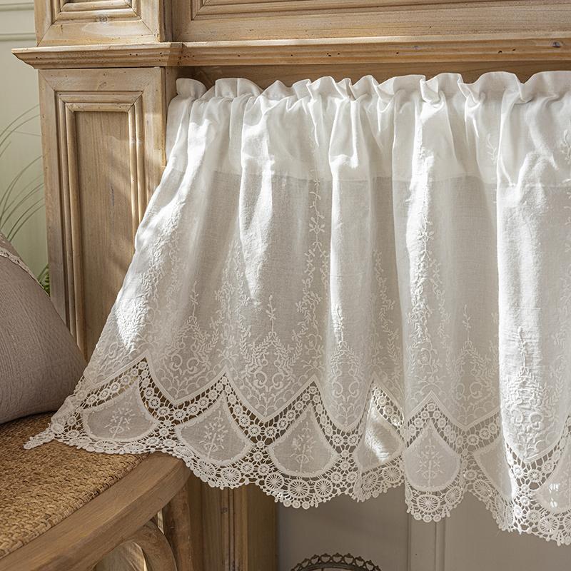 100% Cotton Vintage Embroider Fabric Blackout Short Curtains Kitchen Bedroom Bathroom Cabinet Home Decor Rod Pocket Cafe
