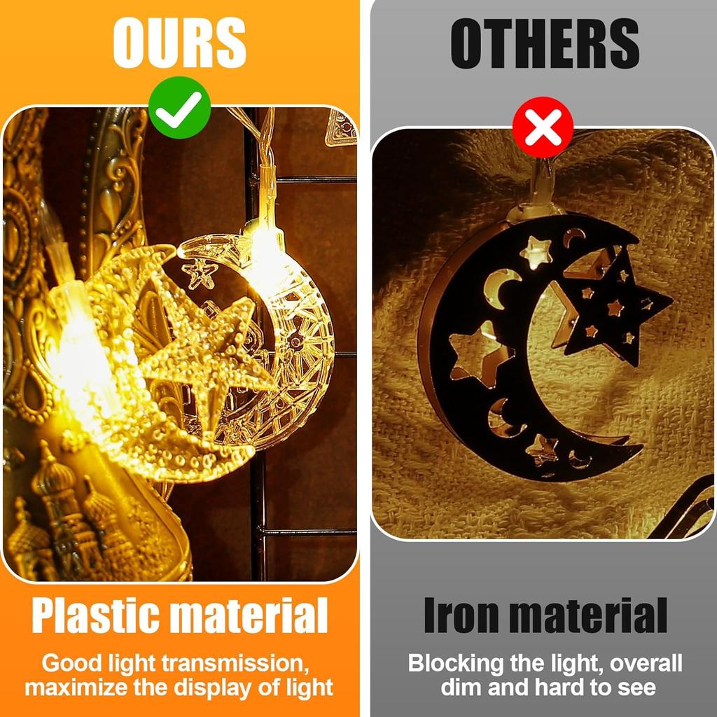 EID Mubarak LED Moon Star Light String Ramadan Decoration 2025 for Home Ramadan Kareem Islamic Muslim Party Supply Eid Al-fitr