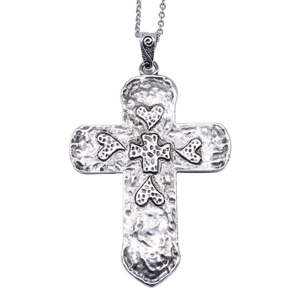 Ornate Cross Pendant Necklace Gothic Religious Christian Statement Jewelry 45cm or 70cm Long Chain