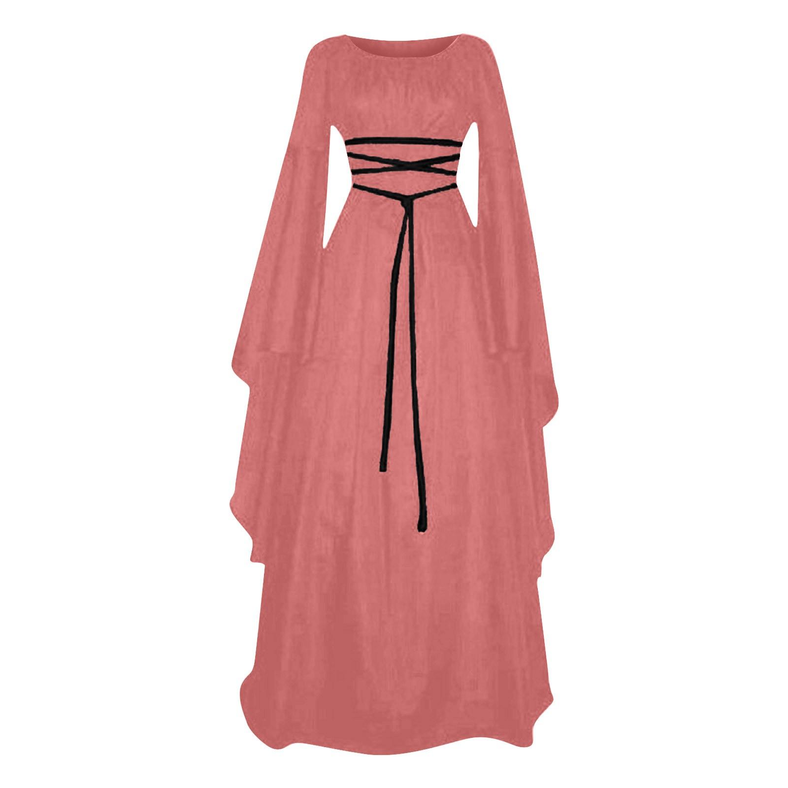 

Женское модное длинное однотонное платье с круглым вырезом и поясом в стиле ретро XXL розовый