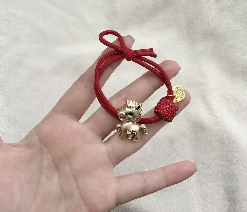 High Elasticity Year of the Horse Red Zodiac Hair Tie for Girls - Festive New Year Hair Accessory