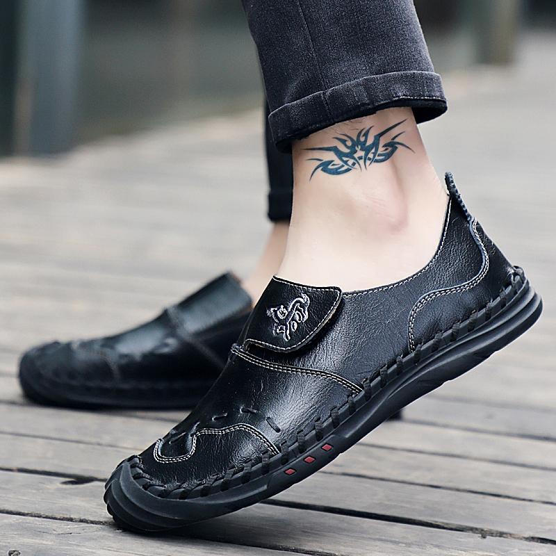 Herren Casual Lederschuhe Low Top Outdoor Slipper Weiche Sneaker Rutschfeste Flats Mokassin Handgefertigt Große Größe 39-46
