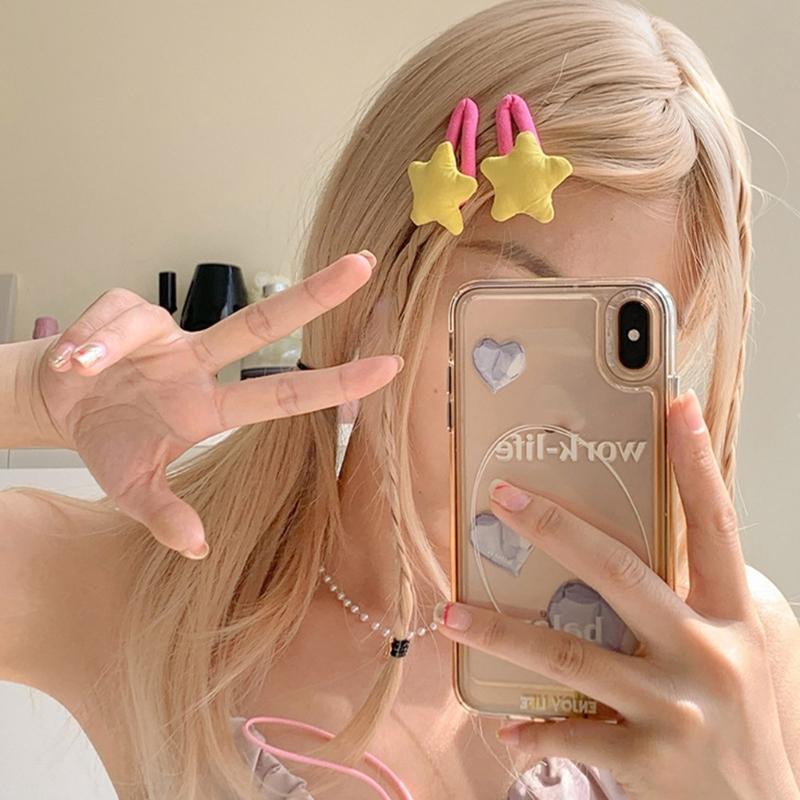 Star Snap Hair Clip Y2K Non-slip Colorful Hair Barrettes Metal Sponge Star Shaped Hairpins Cute Hair Clip for Teen