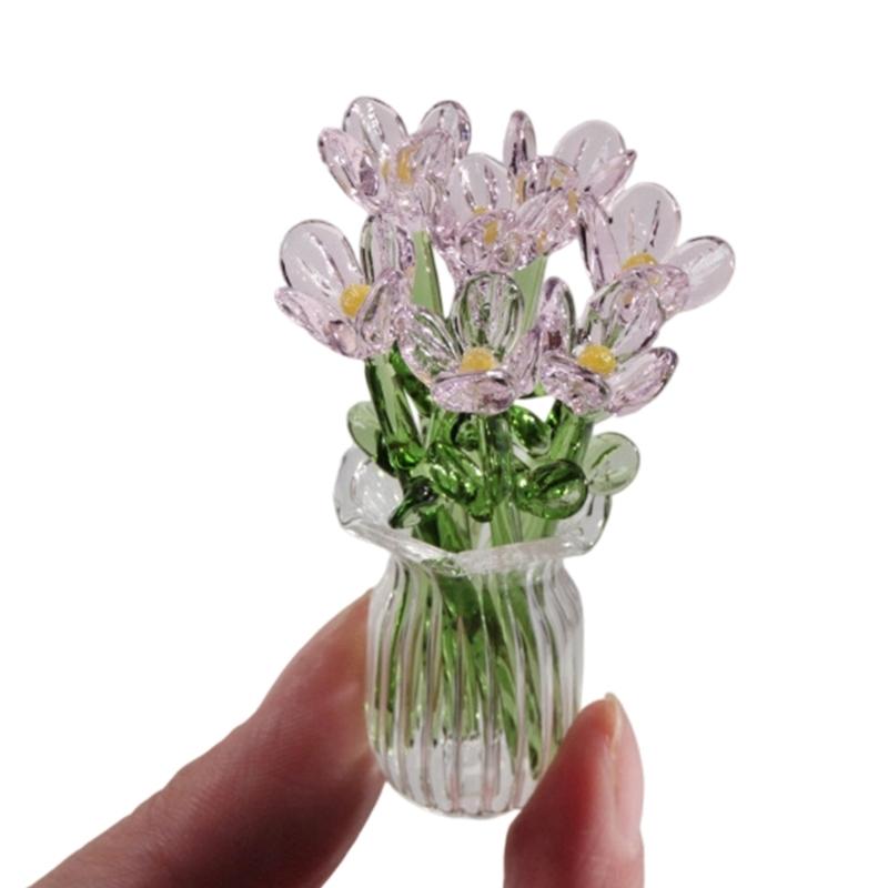 Handcrafted Glass Flowers Crystal Flower Figurine for Desk and Shelf Decoration Home Decors Piece