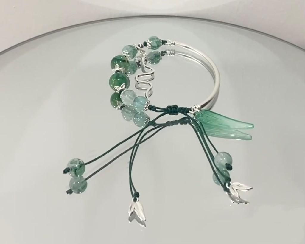 Exquisite New Chinese Style Green Beaded Pendant Bracelet For Women With Unique Design