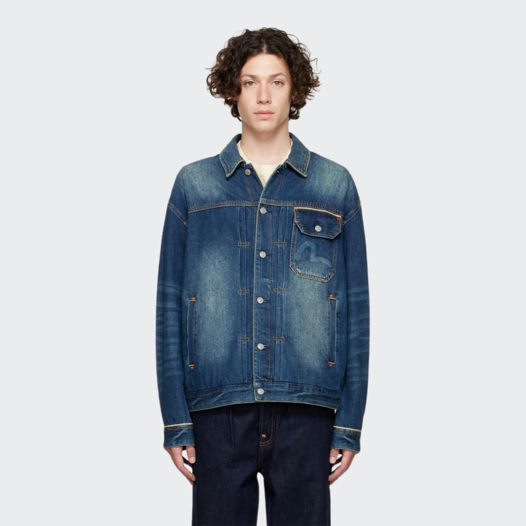 Evisu SS22 Big M Water Washed Denim Jacket Men Jacket Denim-Blue 2ESHTM2DJ717LFCT