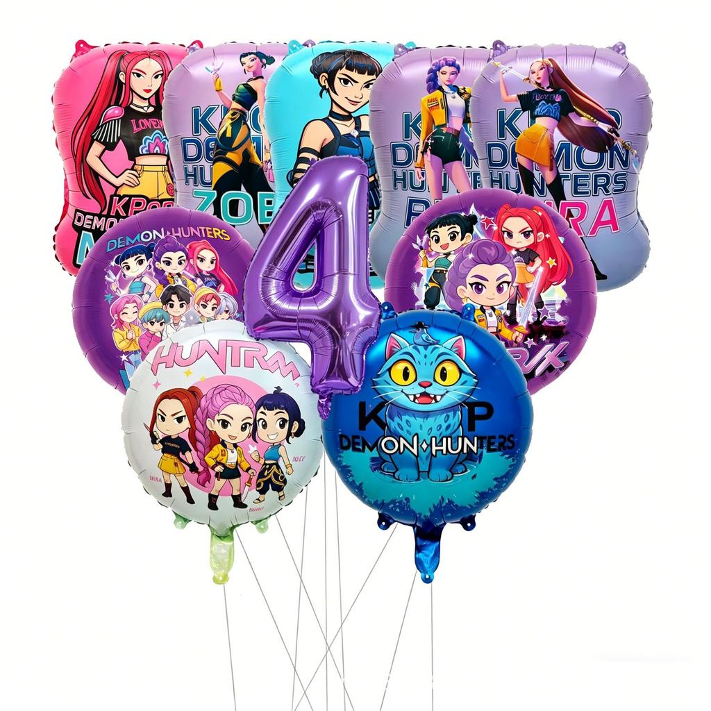 10pc Full Characters Foil Balloon Set, 1-9 Purple Balloons For Girls Kids Birthday Party Decoration Ballons Supplies