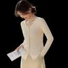 Women's V-Neck Thin Knit Top with Slit Hem