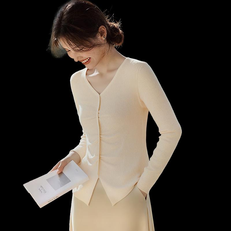 Women's V-Neck Thin Knit Top with Slit Hem