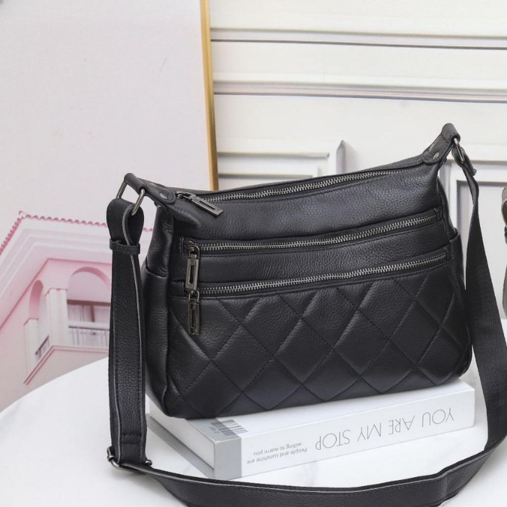 Cowhide Women Single Shoulder Crossbody Simple Multi-compartment Dumpling Bag Large Capacity Aunt Mother Bag