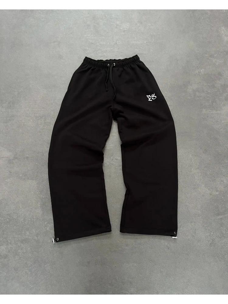 American Fashion Solid Color Oversized Sweatshirt Mens Y2K Two Piece Harajuku Hip-Hop Gothic Joker Slacks Jogging Pants