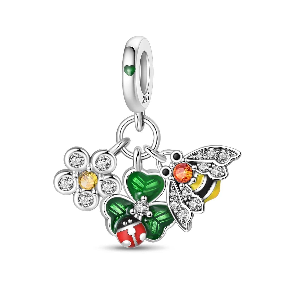 

Authentic Original Charm Bead Components Copper Metal Plated Bee Flower Pendant Bead Component Bead Components Compatible With Bracelet High Quality белый